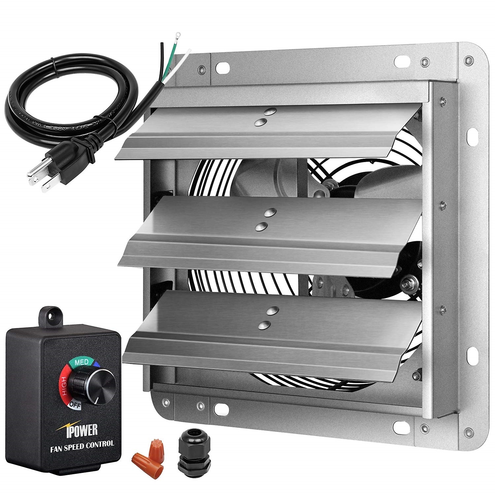 EdenDirect High-Speed Gable Mount Attic Fan — 7in., 760 CFM, Aluminum, Automatic Shutter, Model# NTE-EHAUST7CTB